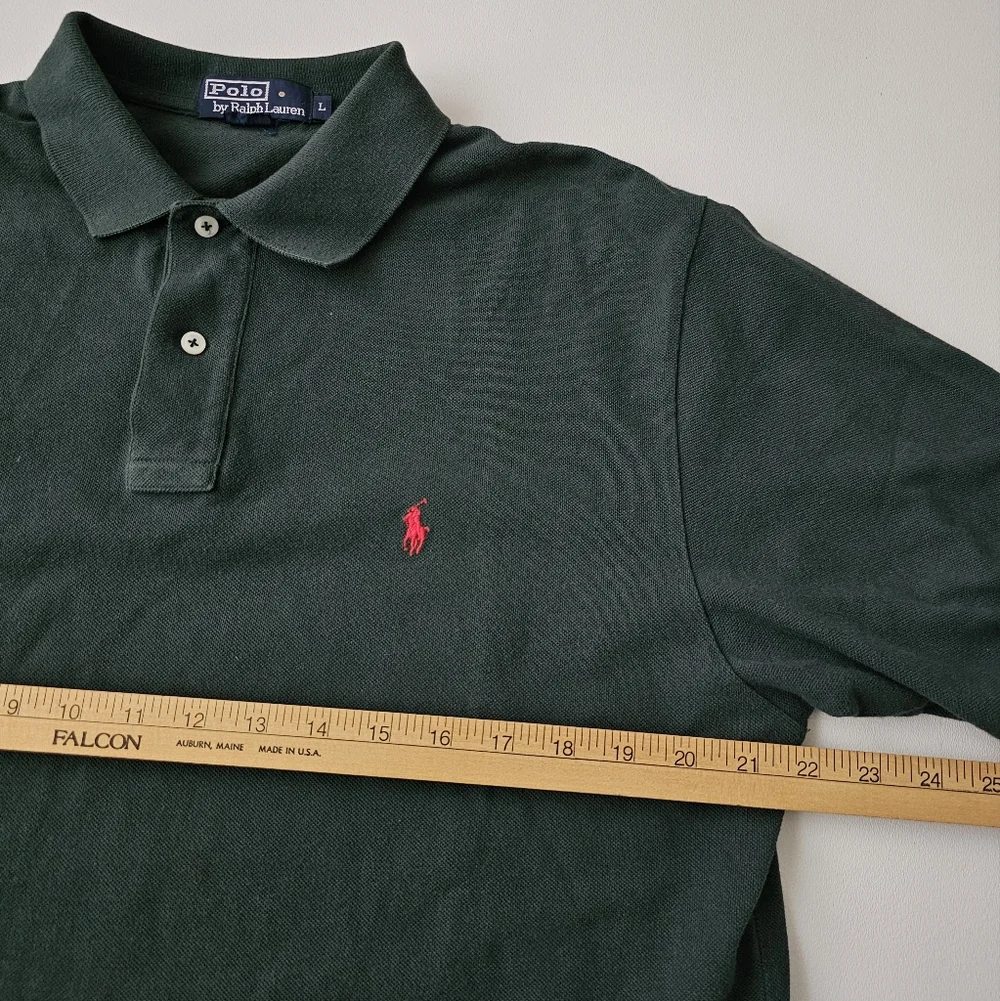 Vintage 90s Polo Ralph Lauren Forest Green Polo Shirt Red Pony Size L Cotton